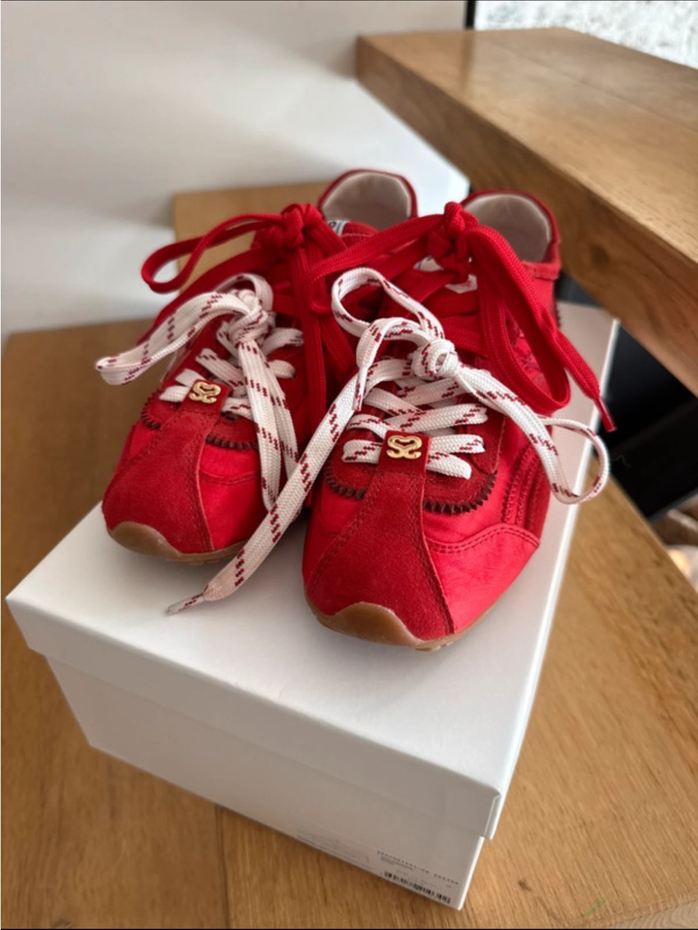 Sandro Red Suede & Fabric Lace-Up Sneakers